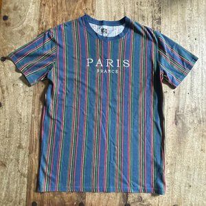 RSQ Collective Mens Striped TShirt - Embroidered Paris France - Size Medium